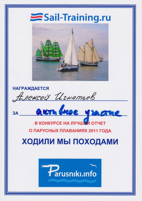 Вторая грамота Алексея Алексей Игнатьев и конкурс отчетов